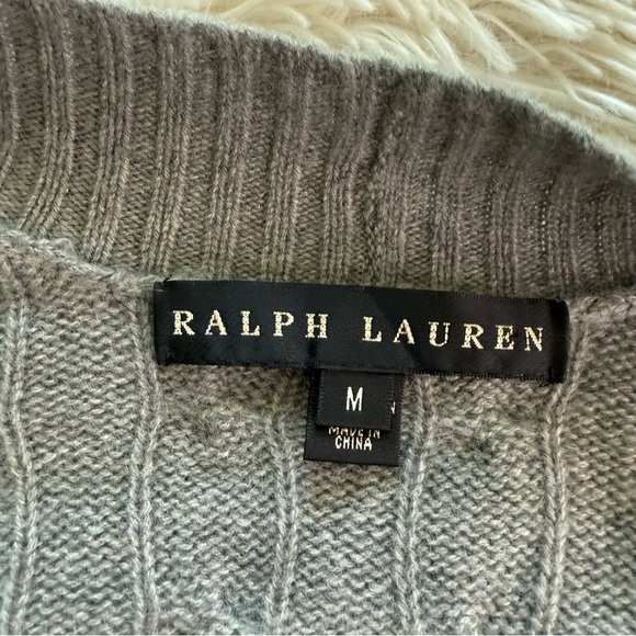 Ralph Lauren 100% Cashmere Grey Cable Knit Open Cardigan Size Medium - Picture 4 of 10